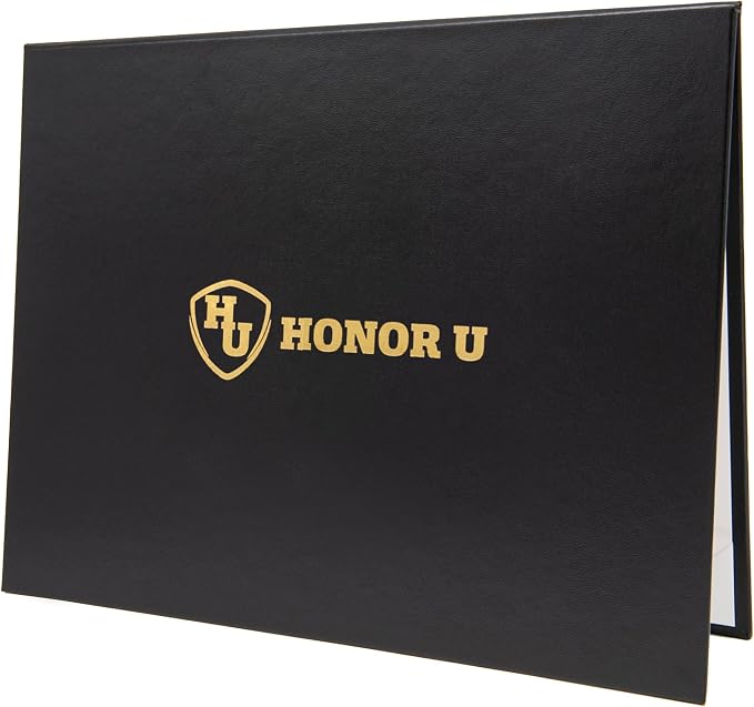 Black Faux Leather Document Cover A4 (8.3x11.7 UK) Size | Tent-Style Opening, Non-Padded with Custom Metallic Foil Printing | Professional Presentation for Awards, Diplomas and Certificates