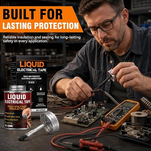 Liquid Electrical Tape, Black Insulating Electrical Tape with Brush, Quick-Dry Waterproof Liquid Tape for Wires, Cables, Connectors, Outdoor & Automotive Electrical Equipment, Heat Resistant