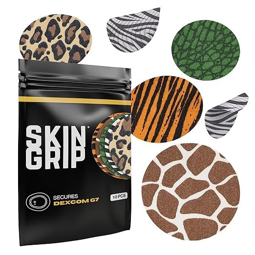Skin Grip Adhesive Patches for Dexcom G7 & Stelo CGM – Waterproof & Sweatproof Cover for Continuous Glucose Monitor Sensor, Stays Secure for 10-15 Days – 10 Pack, (Animal Prints)