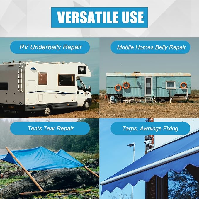 RV Underbelly Material RV Underbelly Tape, 7.87'' x 20' Waterproof Tape with Permanent Sealing Adhesive for Camper Travel Trailer, Mobile Home, Tear Repair Patch