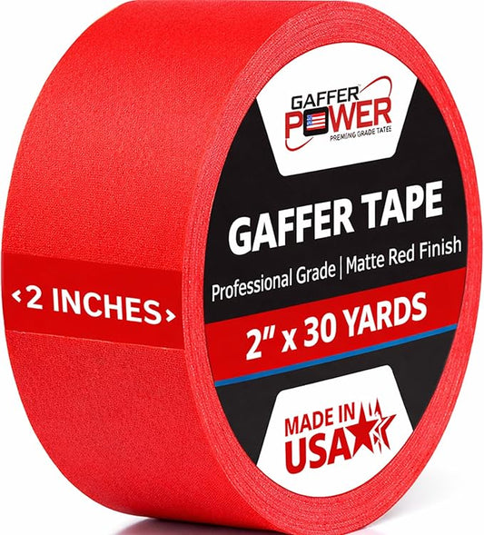 Gaffer Power Red Gaffer Tape, 2 Inch x 30 Yards, Made in USA, Professional Grade Gaffers Tape, Matte Non-Reflective, Strong Hold Clean Removal, Floor & Cable Marking Tape