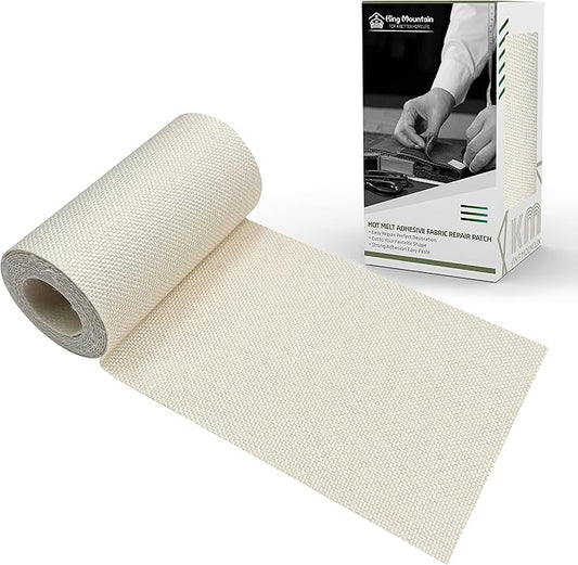 KING MOUNTAIN Linen Fabric Iron-on Repair Patch, Inside&Outside Fabric Repair Patch, 3"x60" with Backing Glue Linen Repair Decorative Patch kit (Off-White)