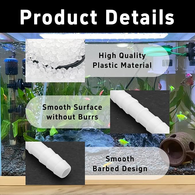 12Pcs 5/16" x 5/16" Plastic Hose Barb Fittings, Barbed Splicer Mender Joint Adapter Union Connectors for Aquarium, Household, Fuel, Gas, Liquid, Air Hose Repair