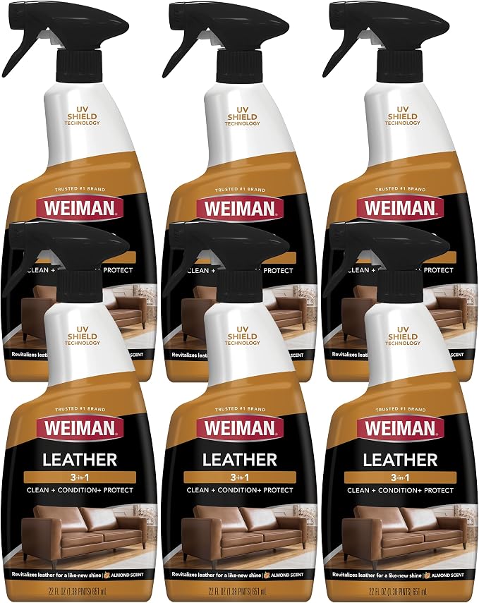 Weiman Leather Cleaner & Conditioner - Cleans, Restores & Protects Leather, UV Protection Prevent Cracking & Fading, For Car Seats, Sofas, Shoes, Bags & All Finished Leather Surfaces, 6 Pack, 22 FL Oz