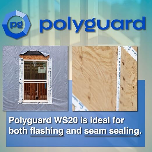 POLYGUARD WindowSeal Window and Door Flashing Tape, 9 in x 100 ft Roll, 20 mil Thick, Self-Sealing & Self-Adhering Waterproof Barrier