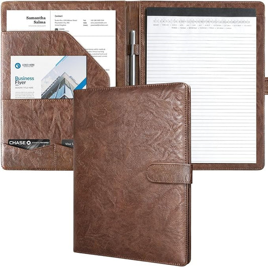 Mymazn Padfolio, Portfolio Folder, Legal Pad Holder, Resume Folder | Faux Leather Binder with Document Organizer, Business Card Holder, Letter-Size Notepad for Interview, Men & Women, Coffee