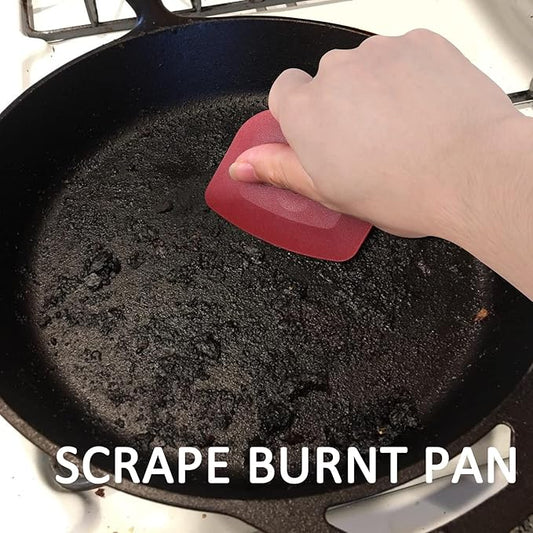 Azureblue Pan Scraper Dish Scraper Food Scraper Tool Plastic Pot Scraper Kitchen Scraper Grease Scraper Cast Iron Skillet Pan Scraper Tool for Cleaning (3 Pcs, Red)