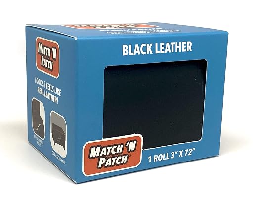 MATCH 'N PATCH Black Leather Repair Tape, 3" x 72" for Furniture | Realistic Faux Leather Patches for Couch, Sofa, Upholstery, Car Seat & Other Furniture, Vinyl Repair Kit, Self Adhesive Patch
