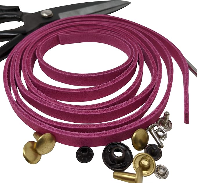 TOFL 3/8" Wide Flat Leather Cord – 72" (6 Feet) Long × 1/8" Thick (7-8oz) | Real Cowhide Leather Strips for Crafts | Pink