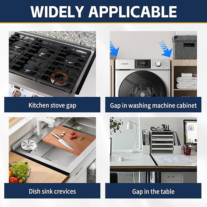 Stove Gap Covers Stainless Steel, Heat Resistant Gap Filler, Adjustable 13.8” to 27.6” Length, Range Trim Kit - KIGJU Side Gap Guards for Stovetop, Kitchen Counter & Oven (Black+Silver 4 Pack)