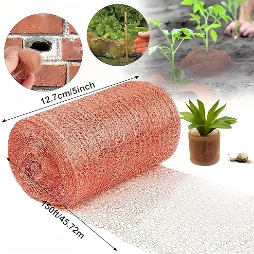 5 Inch x 150 ft Copper Mesh Roll for Rodent Control – Rustproof Wire Gap Filler for Holes, Bat/Snail Barrier, Garden & Home Repair – Includes Gloves, Scissors & Trowel