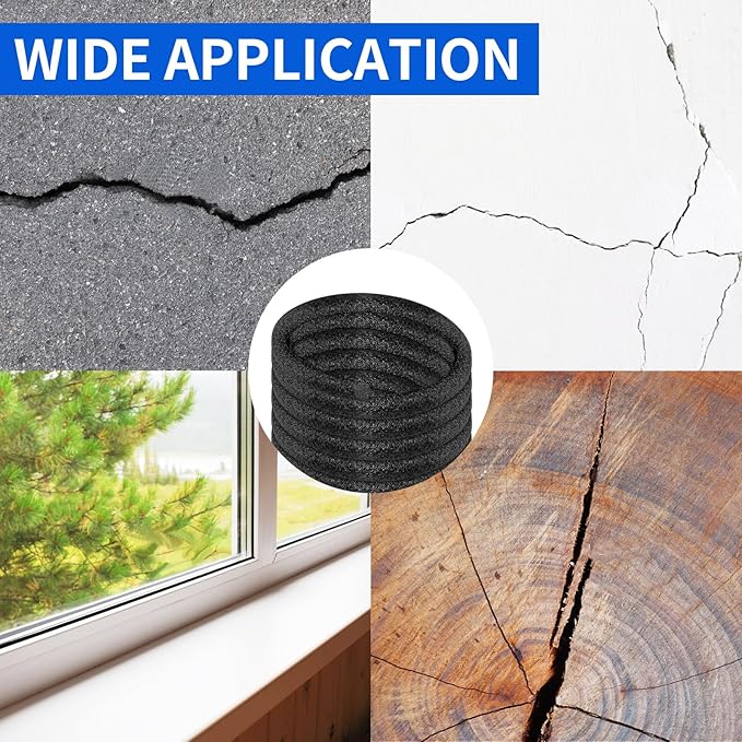 Backer Rod Foam Gap Filler Crack Filler for Concrete Repair Caulk Saver Backing Rod Concrete Expansion Joint Rope Caulk for Sealing Gaps, Expansion Joints, Crack Filling (Black, 1/2 Inch x 10 Feet)