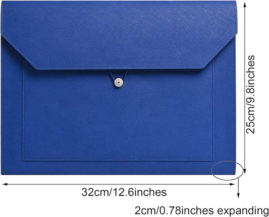 PU Leather A4 File Folder Document Holder 2 Pockets Portfolio Envelope Folder Case with Elastic String 3/4 Inch Expansion (Blue)
