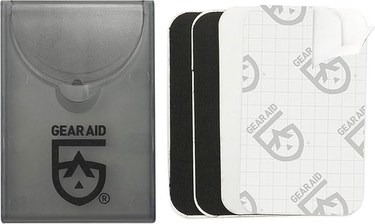 GEAR AID Tenacious Tape Mini Patches with Compact Pocket Case to Repair Holes and Tears in Micro Down Jackets, Vests, Tents, Rain Gear, and Outdoor Gear, 6 Patches (3 Clear, 3 Black)