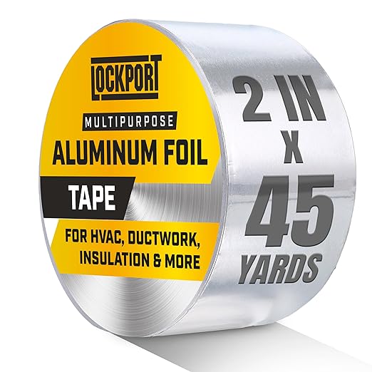 Lockport Aluminum Foil Tape 2 in x 45 Yards - Aluminum Tape - HVAC Duct Sealing, Dryer Vent, Heat Insulation Tape & Ductwork Repairs - Heat Resistant, Waterproof, Professional Grade