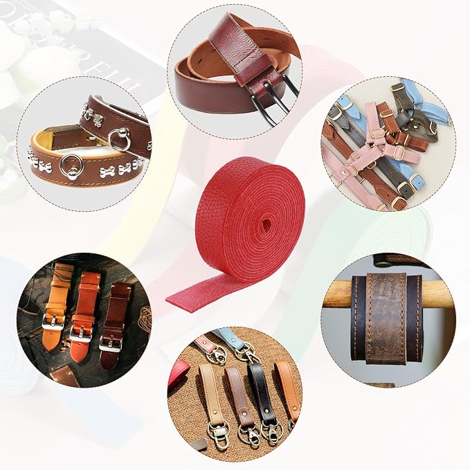 MECCANIXITY Faux Leather Strap, 1" Width x 98" Long Grained Leather Belt Strip Trim Roll for DIY Craft Projects, Pet Collars, Traction Ropes, Bag Straps, Hobby Workshop (Red)