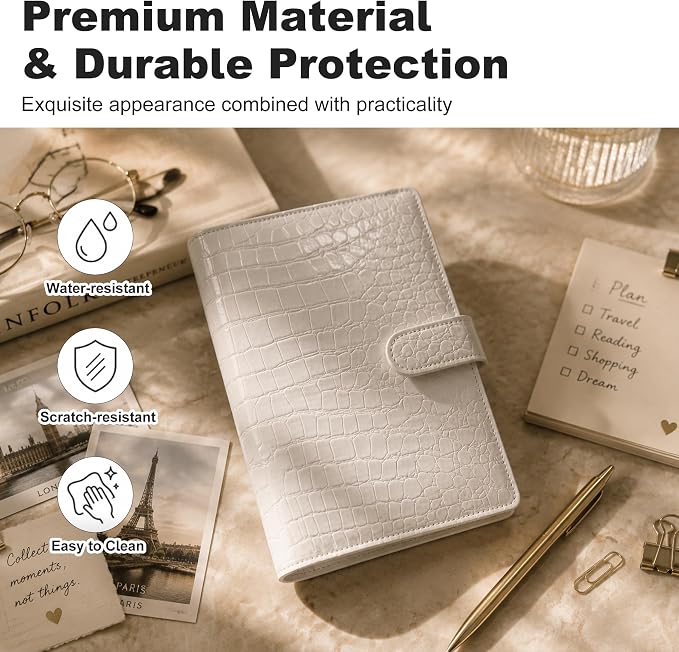 Convend A5 Kpop Photocard Binder,6 Ring Refillable Binder Album with 240 Card Slots,PU Leather Cover,Magnetic Closure for K-pop Photocards,Trading Cards,Game Cards,White Croc Textured