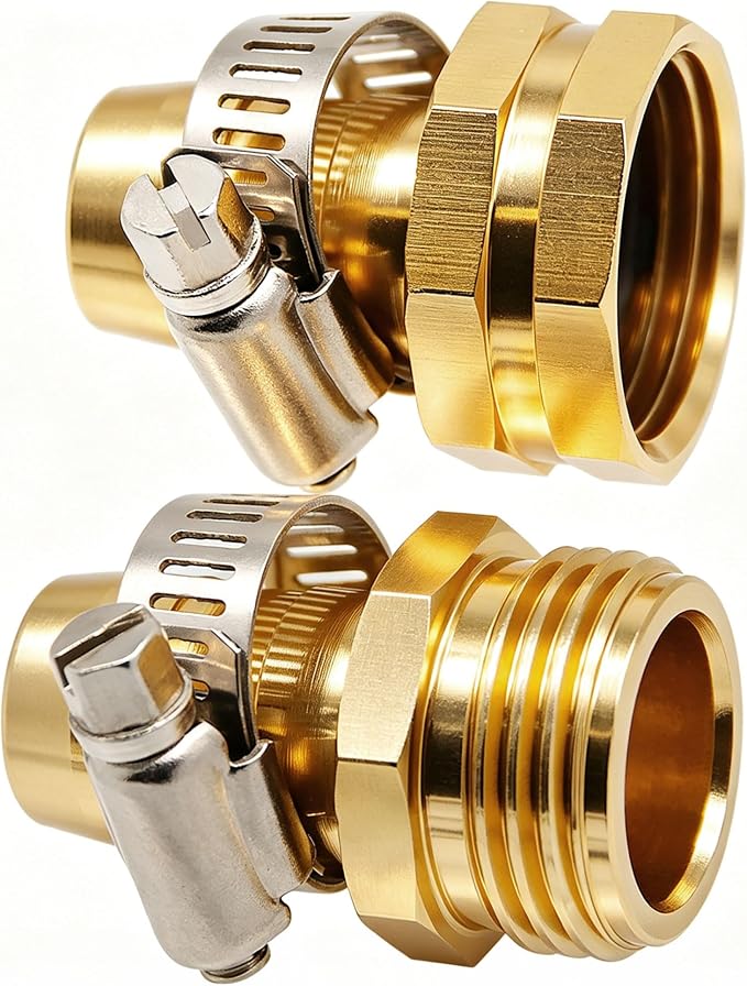 Triumpeek Garden Hose Repair Connector with Clamps | Set of 3 Aluminum Water Hose End Replacement Fit for 3/4" and 5/8" Garden Hose Fittings