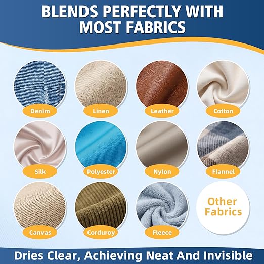 Fabric Glue Permanent, Washable Clothing Glue for All Fabrics, Waterproof Adhesive for Leather, Denim, Cotton, Polyester, Ideal for Patches, Repairs & Crafts (60ml)