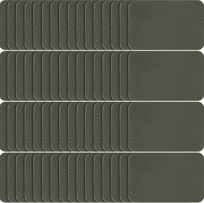 Dunzy 60 Pcs Leather Hat Patches Blank Leatherette Hat Patch with Adhesive Rectangle Laserable Leatherette Patch for Hats Custom Fabric Sew Laser Engraving DIY(Gray,3 x 2 Inch)