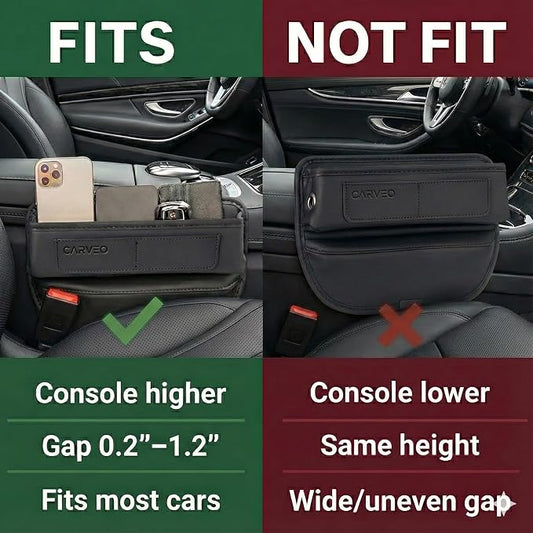 Car Seat Gap Filler Organizer with Charging Hole, In Between Car Seat Catcher for Car, Truck, SUV, Premium PU Leather Interior Accessories, Console Organizer for Phone, Keys and Small Items – Black