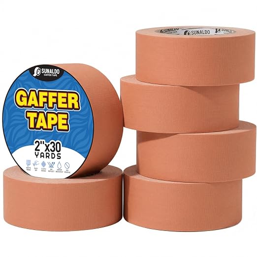 Gaffers Tape Heavy Duty, Easy to Rip, Residue-Free Professional Grade Floor Tape for Electrical Cords, Matte Finish Non Reflective, Weather Resistant (6, Brown, 2" x 30 Yards)