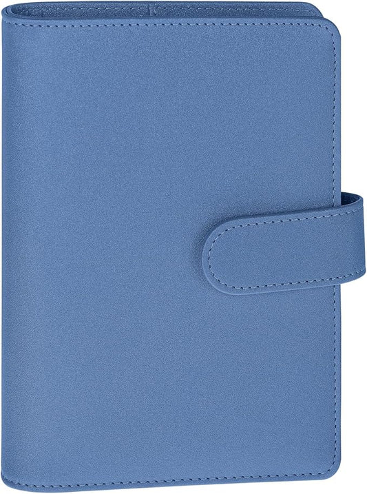 Antner A6 Notebook Binder Refillable 6 Ring Budget Binder Cover for A6 Refill Paper, PU Leather Budget Planner Organizer with Magnetic Buckle, Loose Leaf Personal Planner, Glitter Blue