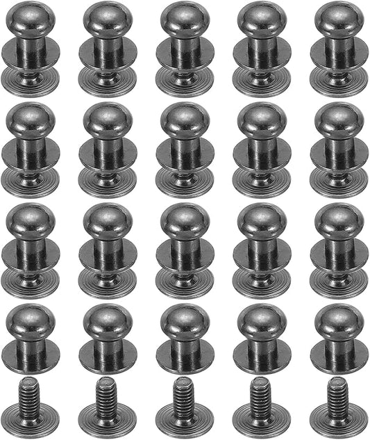 PATIKIL 7 mm Leather Rivets, 20 Sets Ball Head Stud Screw Back Round Head Button Chicago Screw Nipple Stud Rivet for Leather DIY Craft Handbag Belt Repairs, Black