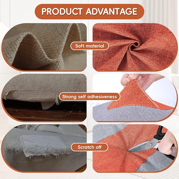 Linen Fabric Repair Tape 4.7x63 Inch, Self Adhesive Couch Patch Repair Fabric Tape for Furniture, Linen Patch Kit for Couch, Carpet, Upholstery, Chair, Sofa, Cushion, Bag (Brick Red)