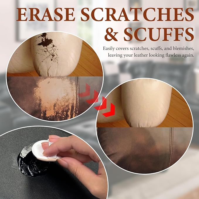 Leather Recoloring Balm Leather Color Restorer Scratch Repair Leather Paint for Furniture Couches Leather Dye and Scratched Leather with Leather Conditioner, Black