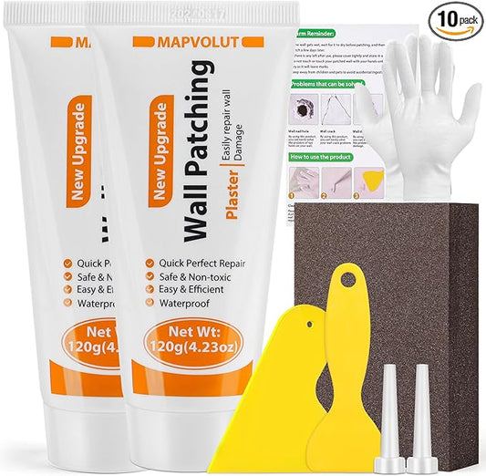 MAPVOLUT Drywall Repair Kit, 2 Pack Wall Mending Agent with 2 Scraper, Proective Gloves, Quick and Easy Solution to Fill The Holes and Crack for Home Wall, Plaster Wall Dent Repair