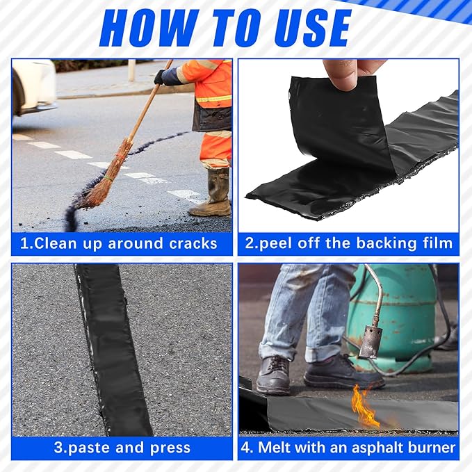 Fabbay 1 Roll 1.97 Inch Asphalt Crack Filler Tape Asphalt Tape for Driveway Repair Joint and Crack Sealer for Tarmac Parking Lot Roof Cement Road, 50 Feet Each Roll