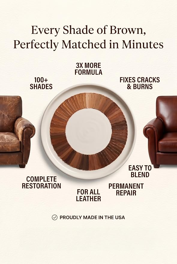 Blend It On Extra Large Leather Repair Kit, 6 Full Ounces for Furniture, Jacket, Sofa, Car Seat, Boots, Easy Instructions to Match Colors, Restore Any Material No Mixing Chart Needed (Bold Browns)