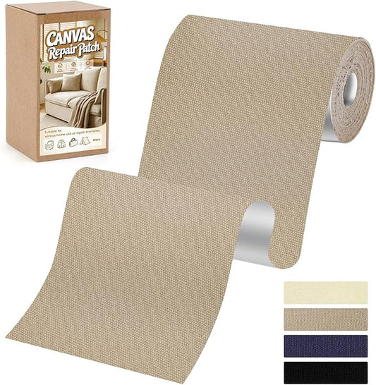 Canvas Repair Tape, 4x79 Inches Self-Adhesive Canvas Patch Repair Kit, Waterproof Fabric Tape for Furniture, Handbag, Clothes, Sun Umbrella, Tent, Boat Cover (Beige)