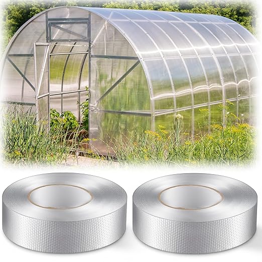 Fuyoooo 2 Roll 1.18in x 131 ft in Total Aluminum Polycarbonate Tape, Heavy Duty Waterproof Sealing Insulation Greenhouse Tape, Self Adhesive UV Heat Resistant for Greenhouse Roofing Outdoor Repairs