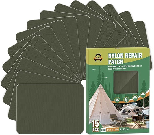 OAZ 15 Pieces 3.5 x 4.7 inch Nylon Repair Patches Nylon Fabric Patch Self-Adhesive Tent Repair Tape Waterproof Lightweight Repair Patches Repair Patch Kit for Clothing Down Jacket Bag (Army Green)
