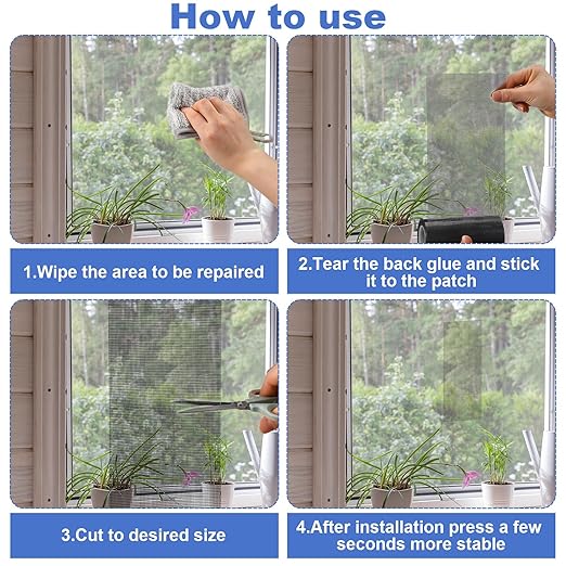 CroBlissful Extra Wide 10 inch x 20 ft Window Screen Tape Mesh Repair Strong Adhesive Waterproof Fiberglass Screen Repair Kit Patch for Window Door Tears Holes(Black)