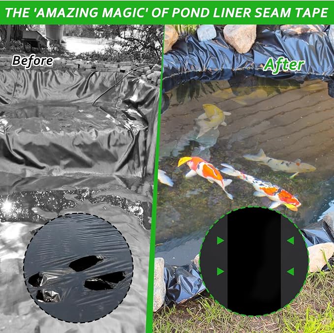 60”x 12” Pond Liner Seam Tape Single Sided PVC Waterproof Adhesive Tape for EPDM Liners Waterproof Pond Repair Kit Thickened Peel and Stick Seam Tape for Outdoor Roof Garden Cover Patch Repair