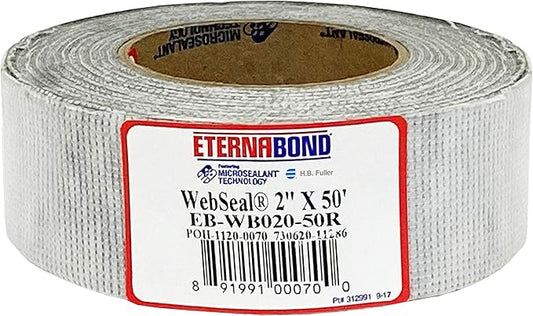 EternaBond WebSeal White 2" x50' MicroSealant Woven Polyester Tape | 23 mil Total Thickness | EB-WB020-50R - Reinforced Fabric for Roof Sealing and Repair