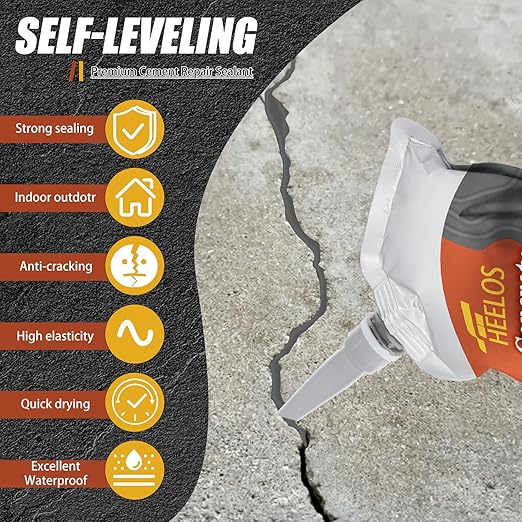 Concrete Crack Filler,Cement Crack Sealant, High Elasticity Crack Filler Repair Sealer, Self Leveling Waterproof Caulking Glue Sealing Adhesive for Concrete (Grey，2 Pack)