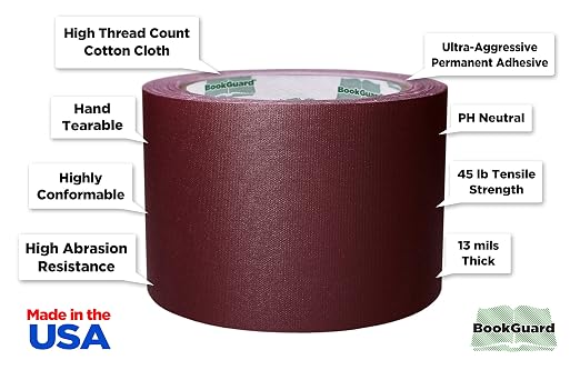 BookGuard 3 inch Premium Bookbinding Repair Cloth Tape, 15 Yard Roll, Burgundy