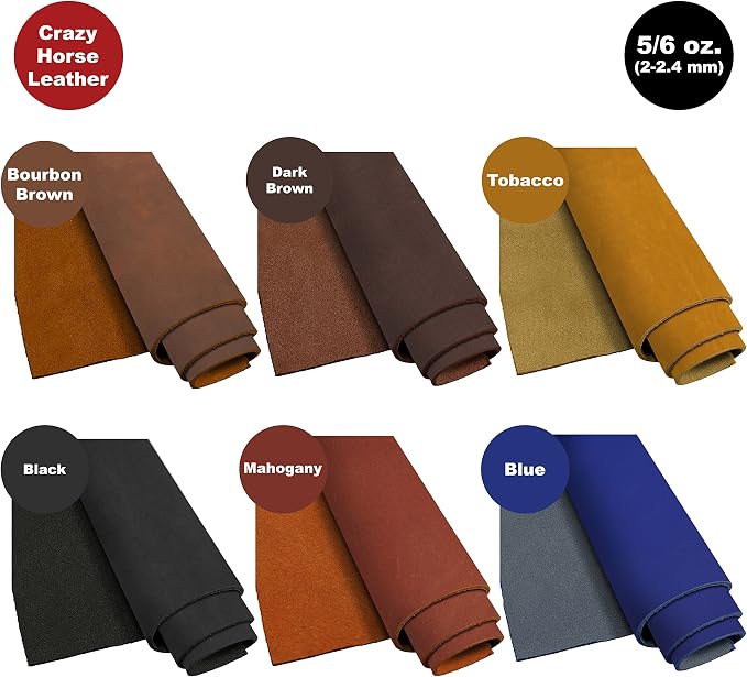 ELW Crazy Horse Leather 5-6 OZ (2-2.4mm) | Blue | Pre-Cut 24"x36" | Full Grain Cowhide Handmade Leather for DIY, Crafts, Sheaths, Sewing, Workshop