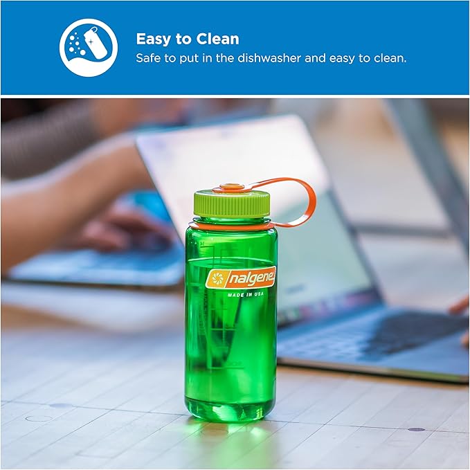Nalgene 16 oz Wide Mouth Water Bottle | Slim Cup Holder Size, BPA-Free, Durable & Leak Proof Travel Bottle – Thrill & Motion, Flame w/Blue Atoll