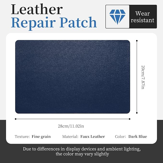 Fadoub Leather Repair Patch Tape Self-Adhesive, 8x11In Heavy Duty Vinyl Patch, Leather Repair Kit for Furniture, Sofa, Couch, Office Chair, Car Seat, Car Interior(Dark Blue-Fine Grain)