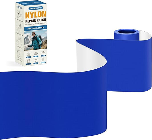 KING MOUNTAIN Self Adhesive Nylon Fabric Repair Tape, 4×63 Inches, Quick Down Jacket Repair Patch, Waterproof Outdoor Gear Patch Kit for Tent,Backpacks,Umbrella, Gloves, Sleeping Bag (Blue)
