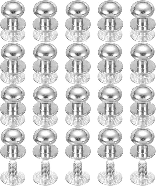 PATIKIL 10 mm Leather Rivets, 20 Sets Ball Head Stud Screw Back Round Head Button Chicago Screw Nipple Stud Rivet for Leather DIY Craft Handbag Belt Repairs, Silver Tone
