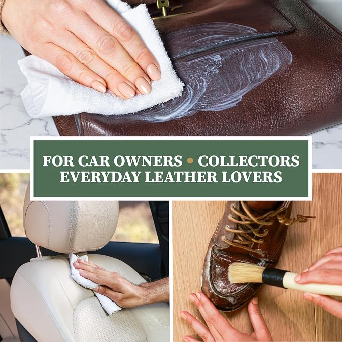 Lexol All Leather Care Kit - 5-Piece Natural Leather Cleaner & Conditioner with Aloe Vera, Bee Milk, Cloths & Brush for Car Seats, Furniture, Jackets, Bags & Boots, Gift for leather lovers