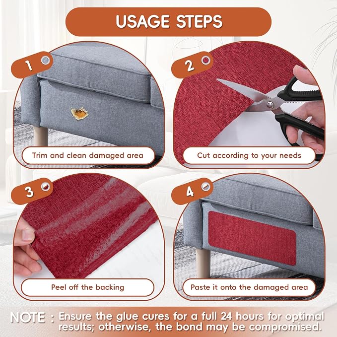 Linen Fabric Repair Tape 4.7x63 Inch, Self Adhesive Couch Patch Repair Fabric Tape for Furniture, Linen Patch Kit for Couch, Carpet, Upholstery, Chair, Sofa, Cushion, Bag (Dark Red)