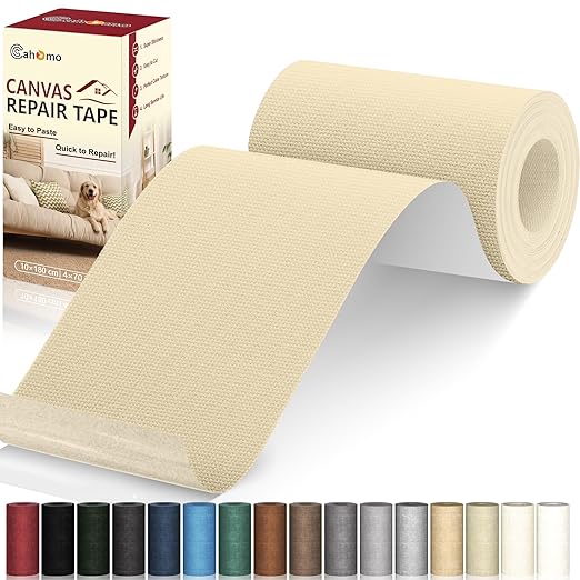 Cahomo Canvas Repair Tape 4x70 inch, Self Adhesive Canvas Fabric Tape, Canvas Fabric Patch Tape Kit, Fabric Repair Tape for Canvas Sofas, Headboards, Chairs, Curtains - Beige