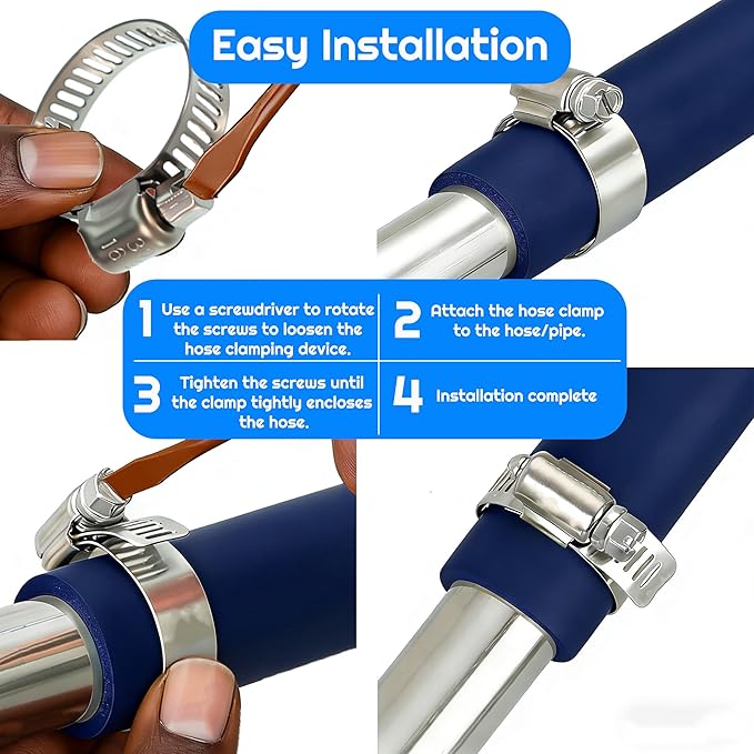 120PCS Hose Clamp Set - 1/4''–1-23/32'' 304 Stainless Steel Worm Gear Hose Clamps for Pipe, Intercooler, Plumbing, Tube and Fuel Line6-44mm (120 Pcs Kit)